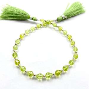 100% Natural <b>Peridot</b> Faceted Teardrop Shape Center Drill Gemstone Beads 5-6 MM Approx. Olive Green 8 Inch Strand Jewelry Making - Product Image 2