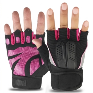 <b>Half</b> Finger Gym Fitness Gloves Black Red Leather Breathable Non <b>Slip</b> Touchscreen Compatible Adjustable Wrist Strap Unisex Weight - Product Image 4