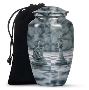 Silver Chess Design <b>Large</b> Aluminium <b>Urn</b> for Adult Ashes Memorial Classic Design <b>Urn</b> Decorative Funeral Adult Ashes <b>Urn</b> - Product Image 1