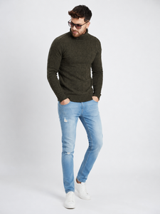 <b>Men</b> Soft Lightweight Cable Knit <b>Turtleneck</b> Sweater Pullover with Front Logo Long Sleeve Ribbed Knit for Fall Winter - Product Image 4