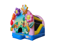 Château Gonflable Thème Abeilles et Fleurs, Combo Aire de Jeux, Parcours de Course, Décoration Extérieure, Château de Saut, Petite Machine Distributrice, Carnaval
