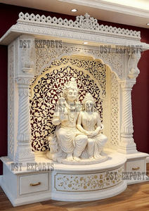 หิ้งไม้สักสไตล์ดวารากาดิชสำหรับบ้านสไตล์ออสเตรเลีย ตกแต่งลายหินอ่อน ทำมือ รูปแบบนกยูง สีขาว ราคาโรงงาน - Product Image 2