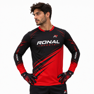 RONAL <b>Men's</b> <b>Long</b> <b>Sleeve</b> <b>Cycling</b> <b>Jersey</b> Full <b>Sleeve</b> Quick Dry Sport Shirt Red Black Sublimation Print Motorcycle Racing Wear - Product Image 3