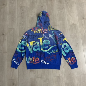 2026 Printed Hooded Zipper Sweatshirt Men's Oversized Streetwear Blue Letter Pattern Autumn Knitted Polyester - Product Image 2