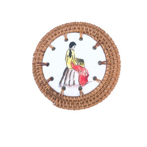 Sustainable Natural Rattan Ceramic Coaster Made in Vietnam Handcrafted Beverage Mat for <b>Table</b> <b>Protection</b> - Product Image 1