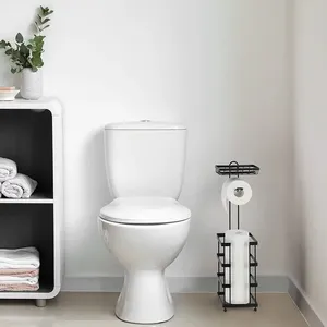 24.1 Inch <b>Black</b> Metal <b>Freestanding</b> <b>Toilet</b> Paper <b>Holder</b> Stand with 4 <b>Roll</b> Capacity for Bathroom Storage - Product Image 3