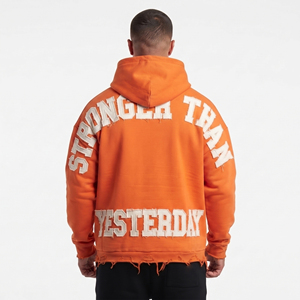 Sudadera con Capucha Bordada Desgastada de Talla Grande para Hombre, 500 g/m², Forro Polar, Hombros Caídos, Resistente al Viento, Transpirable, Invierno, 100% Algodón - Product Image 2