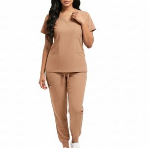 Ensemble d'uniformes médicaux professionnels pour infirmières, manches courtes, tissé, respirant, personnalisable - Product Image 5