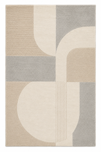 Alfombra de Lana Hecha a Mano para Sala de Estar, Estilo Escandinavo Japandi Minimalista, Beige Crema Gris, Geométrica, de Lujo y Diseño - Product Image 6