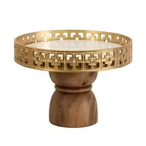 Gold Brass <b>Cake</b> <b>Stand</b> Clear Glass Cloche Dome <b>White</b> Flower Vine Wire Base Round Metallic Dessert Holder <b>Cake</b> <b>Stand</b> For Hotel - Product Image 5