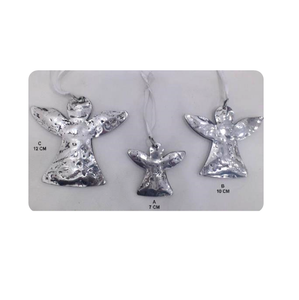 Realistic Spruce Metal Angel Hanging Ornaments Textured Double Wall Decorative Figurines Ribbon Loops Festive Holiday Event - Product Image 3