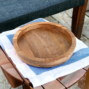 12 Inch Acacia Wooden Round Serving <b>Tray</b> <b>Table</b> Decorative Food Storage Platters With Handles for Kitchen Bathroom Living Room - Product Image 5
