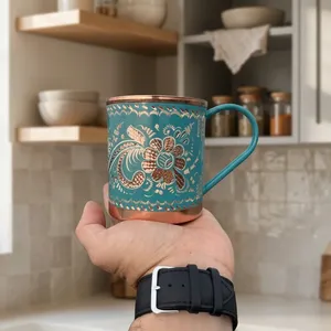 Handmade <b>Enamel</b> Copper Mug Floral Engraved Coffee Tea <b>Cup</b> Vintage Turkish Style Copper Drinkware Gift for Her - Product Image 6