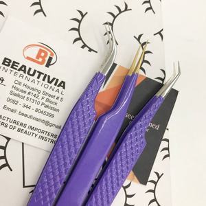 Pinzas de extensión de pestañas con agarre de diamante de acero inoxidable japonés púrpura, pinzas de pestañas de volumen con logotipo personalizado, belleza de etiqueta privada - Product Image 5