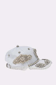 Casquette de baseball Y2K blanchie à la chaux, 6 panneaux, réglable, avec nœud en strass et bordure en dentelle perlée, chapeau de fête de luxe unisexe, 100% coton, toutes saisons - Product Image 4