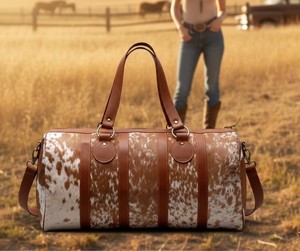 Bolsa de Viaje de Cuero Genuino Suave con Pelo de Vaca, Estilo Equipaje, con Cierre de Cremallera, Portátil LHDB-0064 - Product Image 5