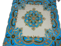 Draps de lit et chemins de table carrés en organza brodés à la main, personnalisables, artisanat indien haut de gamme, motifs floraux complexes
