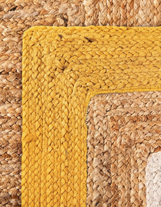 Alfombra Cuadrada de Yute Natural Hecha a Mano, con Borde Amarillo y Blanco, Ecológica, Tejida a Mano, para Sala de Estar, Dormitorio, Decoración del Hogar - Product Image 5