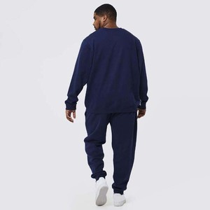 Survêtement pour homme bleu marine à blocs de couleur, col rond, manches longues, coupe décontractée, avec poches latérales, vêtement d'automne, 100% coton - Product Image 4