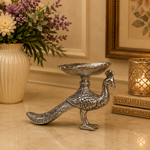 Support de bougie en métal vintage fait main en forme de paon, bol décoratif Urli, centre de table pour la décoration de la maison et du salon - Product Image 4