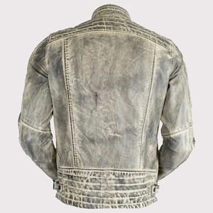 Cafe Racer Distressed <b>White</b> Cowhide Leather <b>Jacket</b> for <b>Men</b> - Product Image 3