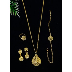 Ensemble de mariage de mariée plaqué or Dubaï d'inspiration indienne pour femmes cadeau fournitures de bijoux pour enfants filles ensemble complet léger en gros - Product Image 3