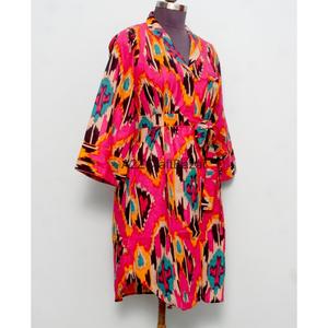 เสื้อเชิ้ตมิดิสไตล์โบฮีเมียนพิมพ์ลายบล็อกผ้าฝ้ายแท้ 100% ทำมือ แขน 3/4 ระบายอากาศได้ดี ติดกระดุม เหมาะสำหรับเด็กหญิงและสตรี - Product Image 5