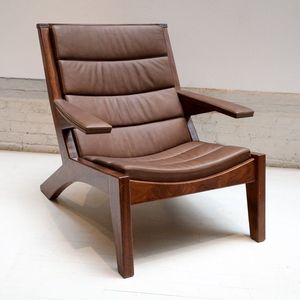 Luxury Solid Wood Lounge Chair with Leather Upholstery Ergonomic <b>Backrest</b> Comfortable Relaxing Seating Modern Handcrafted - Product Image 1