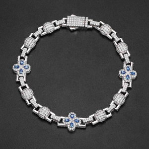 Pulsera de eslabones florales de moissanita, cadena de tenis con incrustaciones de piedras rosas, joyería de lujo para mujer, regalo de hip hop, brillo elegante - Product Image 4