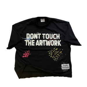 2024 printemps été Vintage lavé hommes surdimensionné t-shirts en détresse broderie 100% coton lourd lavage à l'acide T-Shirt - Product Image 1