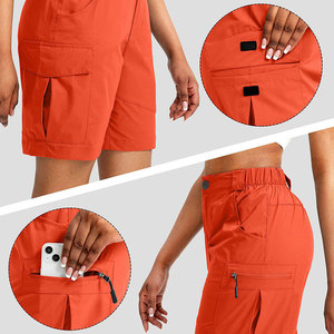 Short cargo taille haute pour femme, couleur unie, séchage rapide, avec poches, style décontracté, orange - Product Image 6