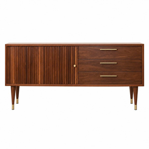 Table console en noyer de style moderne du milieu du siècle avec porte à tambour et 3 tiroirs, meubles de salon Toan Phong TP-CB-001 - Product Image 1