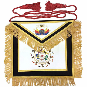 Delantal de Maestro Masón Bordado en 3D Personalizado con Flecos Dorados y Borlas Rojas, Insignia de Tela de Estilo Clásico para Bolsos - Product Image 1