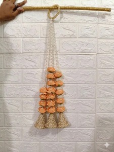 Peony Flower Hanging with Pearl Bell Tassels, Indian Wedding Decor, Diwali Navratri Decor, Bridal Backdrop, Boho Floral Hanging - Product Image 6