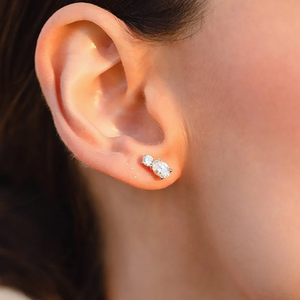 Pendientes de Diamantes Cultivados en Laboratorio, Ovalados y Redondos, Certificados por IGI, DEF VVS VS, Oro, Plata, Multicorte, Diseño de Dos Grupos, Pendientes Colgantes - Product Image 1