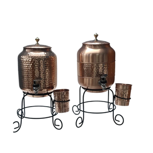 Dispensador de agua de cobre puro esmaltado a mano con soporte de hierro forjado, 5 litros, Matka de cobre ayurvédico de diseño para el hogar - Product Image 4