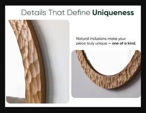 Handcrafted Wooden Wall <b>Mirror</b> – Textured Round <b>Frame</b> <b>Mirror</b> for Modern Rustic Interior Decor - Product Image 3