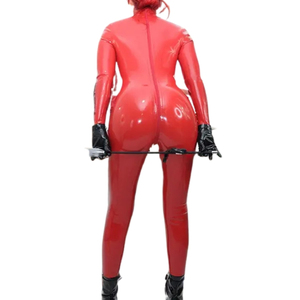 Mono de mujer rojo de manga larga con cuello alto, recubierto de PU, de cintura alta, largo completo, sexy, elástico, ajustado al cuerpo, para discoteca - Product Image 5