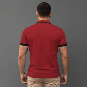 High Quality Men's Red Short Sleeve for <b>Shirt</b> with <b>Flame</b> Logo Turn Collar Regular Fit Casual Breathable Cotton Knitted Fabric - Product Image 5