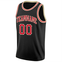 Camiseta de Baloncesto 3D Personalizada de Malla Negra con Nombre y Número del Equipo Rojo, Impresión Sublimada, Ligera, de Secado Rápido, Cuello en V, Sin Mangas, Unisex