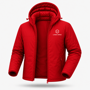 Custom Men's Solid Red Hooded Puffer <b>Jacket</b> <b>Waterproof</b> Windproof Winter Insulated Outdoor Thermal Coat Full Zip <b>Parka</b> OEM ODM - Product Image 3