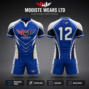 Conjunto de Uniforme de Rugby Personalizado de Manga Corta, Camiseta Deportiva Roja y Negra y Pantalones Cortos, 100% Poliéster, Cintura Elástica, OEM, ODM - Product Image 4