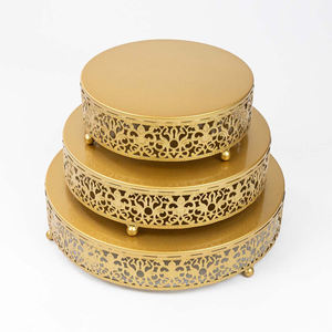 Premium Round Gold Iron <b>Cake</b> Display <b>Stand</b> with Floral Edge Dessert Pedestal for Wedding Reception Birthday Celebration and <b>Cake</b> - Product Image 5
