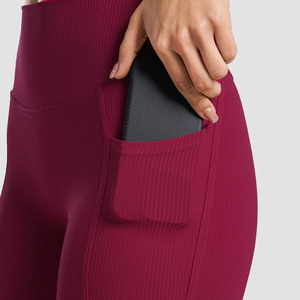 <b>Women</b> High Waist Full Length Solid Color Knitted <b>Leggings</b> Stretch Breathable <b>Compression</b> Sporty Style All Seasons - Product Image 3