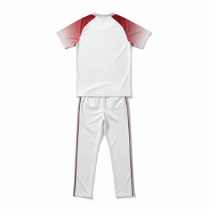 Custom <b>Cricket</b> Uniform Sublimation Team Jersey Trousers Set Men's <b>White</b> Red Stripe Moisture Wicking Rugby Apparel All Seasons - Product Image 3