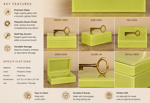 Pistachio Green Glass Jewelry Storage Box with <b>Gold</b> Key Accent Glossy Finish Decorative Keepsake and Vanity Organizer - Product Image 5