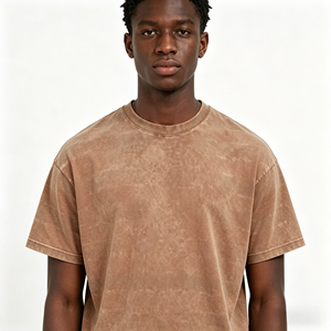 เสื้อยืด OEM 2026 แบบย้อมสีเอซิดคุณภาพสูง หนัก 240 กรัม สไตล์วินเทจ ทำสีซีดแบบดิสเทรส ออกแบบแบรนด์ของคุณเองได้ - Product Image 1