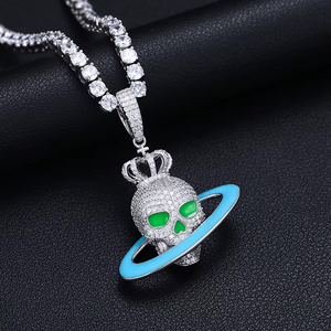 Pendentif Alien Planet en Argent et Moissanite Glacée, Bijou de Luxe Hip Hop, Accessoire de Mode Tendance pour Événements Habillés et Soirées - Product Image 4