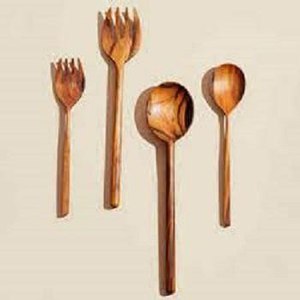 Juego de utensilios de cocina de bambú, cuchara y tenedor para ensalada, utensilios de madera hechos a mano para mezclar y servir pasta, frutas y verduras - Product Image 2