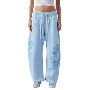 Sweatpants baggy de qualité supérieure avec broderie de haute qualité, sweatpants amples imprimés, pantalon de jogging 100% coton biologique - Product Image 2